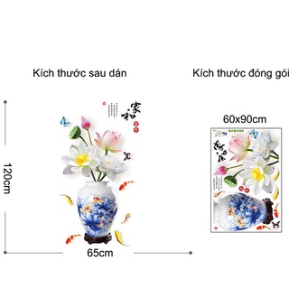 DECAL DÁN TƯỜNG ĐÔI BÌNH XANH HOA SEN TRẮNG