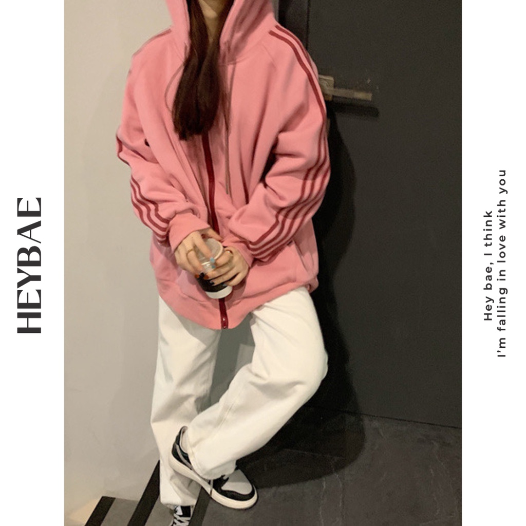 Áo hoodie nỉ vintage Marshmallow HEYBAE nỉ mỏng cotton phối sọc đáng yêu áo khoác ngoài có mũ dài tay AK048 | BigBuy360 - bigbuy360.vn