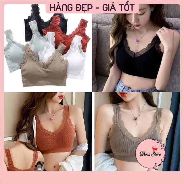Áo Bra Cotton Gân Tăm Phối Ren tập Yoga Gym 215