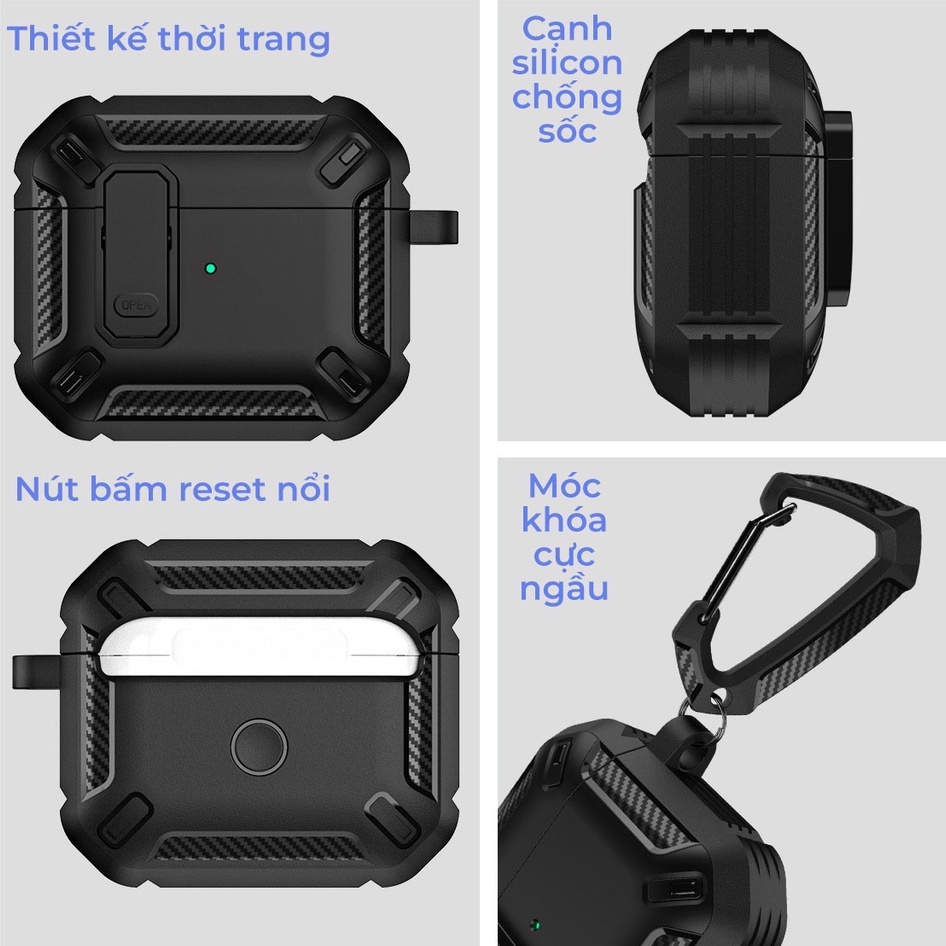 Case airpod pro 2 Viền Đen Nút Gài, thiết kế nắp có ngàm giữ, chống rơi và bảo vệ tai nghe