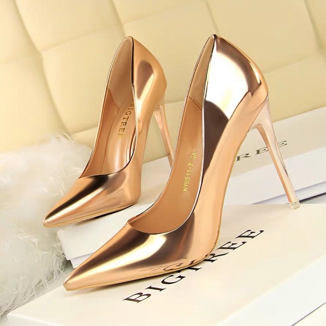 (HÀNG CÓ SẴN)9511-7 GIày cao gót BIGTREE màu bạc siêu sang chảnh size 41
