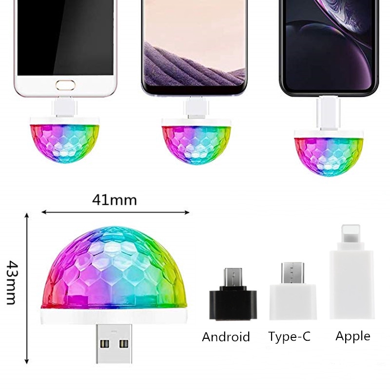 Đèn LED USB nhấp nháy nhiều màu sắc di động bỏ túi kết nối điện thoại cổng loại C  cho hệ điều hành Android / Apple