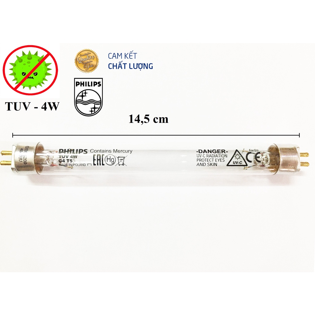 Bóng đèn UVC Diệt Khuẩn 4W Phillips Máy Tiệt Trùng Sữa Upang , Haenim, Fatz Baby
