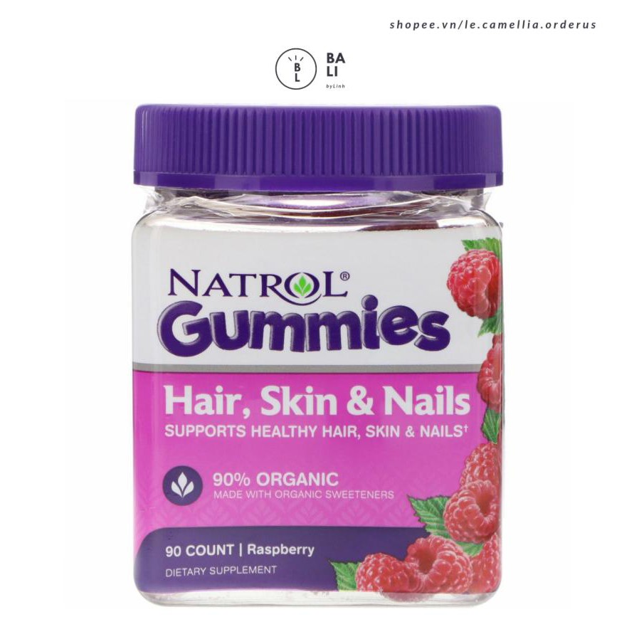 Kẹo dẻo đẹp da móng tóc Natrol Gummies Hair Skin Nails 90v