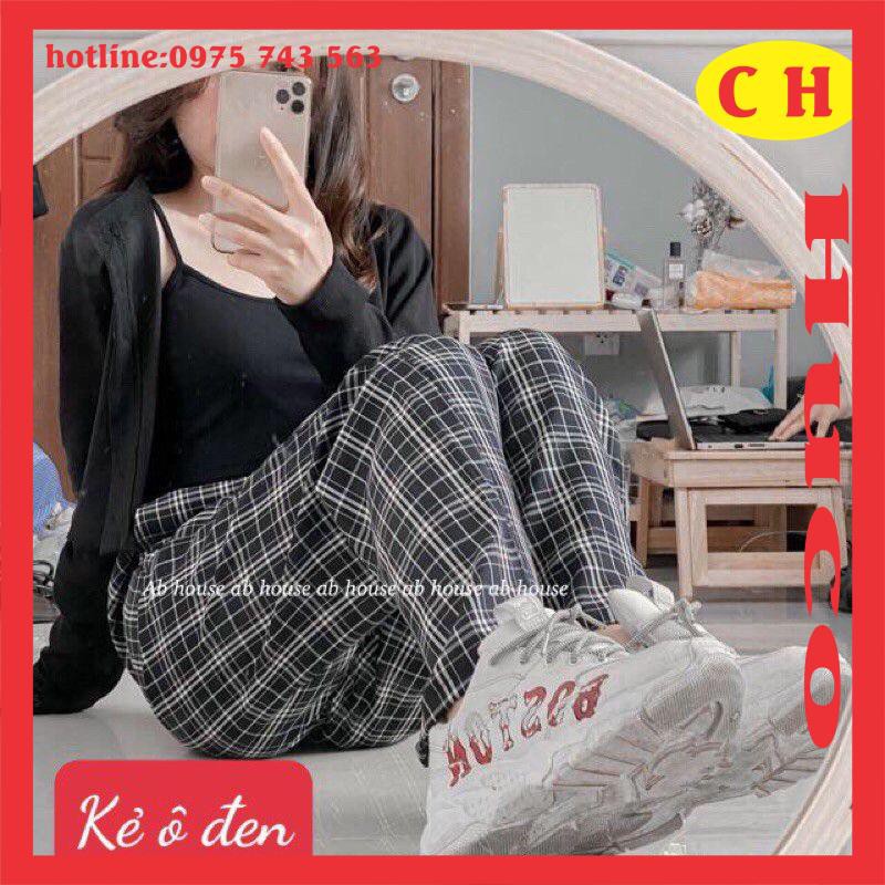 Quần kẻ karo ống rộng suông, form rộng cạp cao siêu hack chân, chất vải mềm, nam nữ mặc được, mặc nhóm