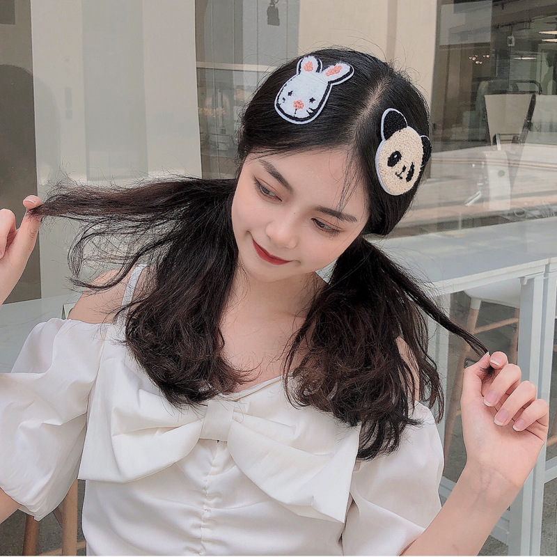 Kẹp tóc kim loại họa tiết động vật vải len dễ thương dành cho nữ