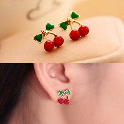 Bông Khuyên Tai Nữ Hàn Quốc Chùm Quả Cherry Siêu Dễ Thương