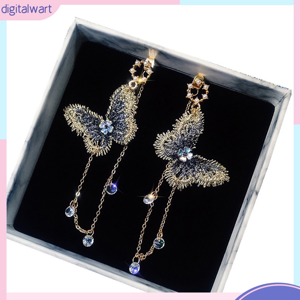 Đôi khuyên tai dài hình bươm bướm đính đá thời trang cho nữ