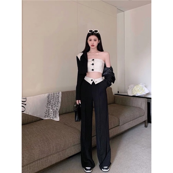 Set áo tube vest blazer và quần suông Quảng Châu cực hot | dias world
