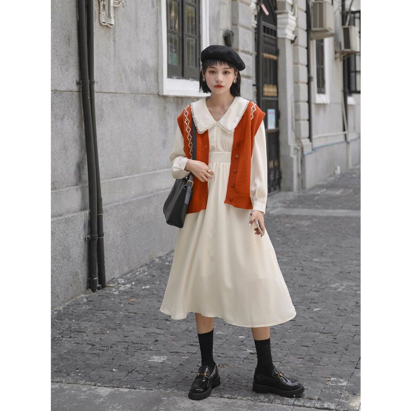 Áo Dệt Kim Sát Nách Cổ Chữ V Màu Cam Phong Cách Retro Thời Trang Cho Nữ