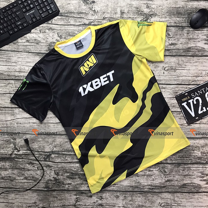 Áo game thi đấu Esports thun ngắn tay nam - Mẫu NAVI 2020 màu vàng, dáng suông, vải thun mè