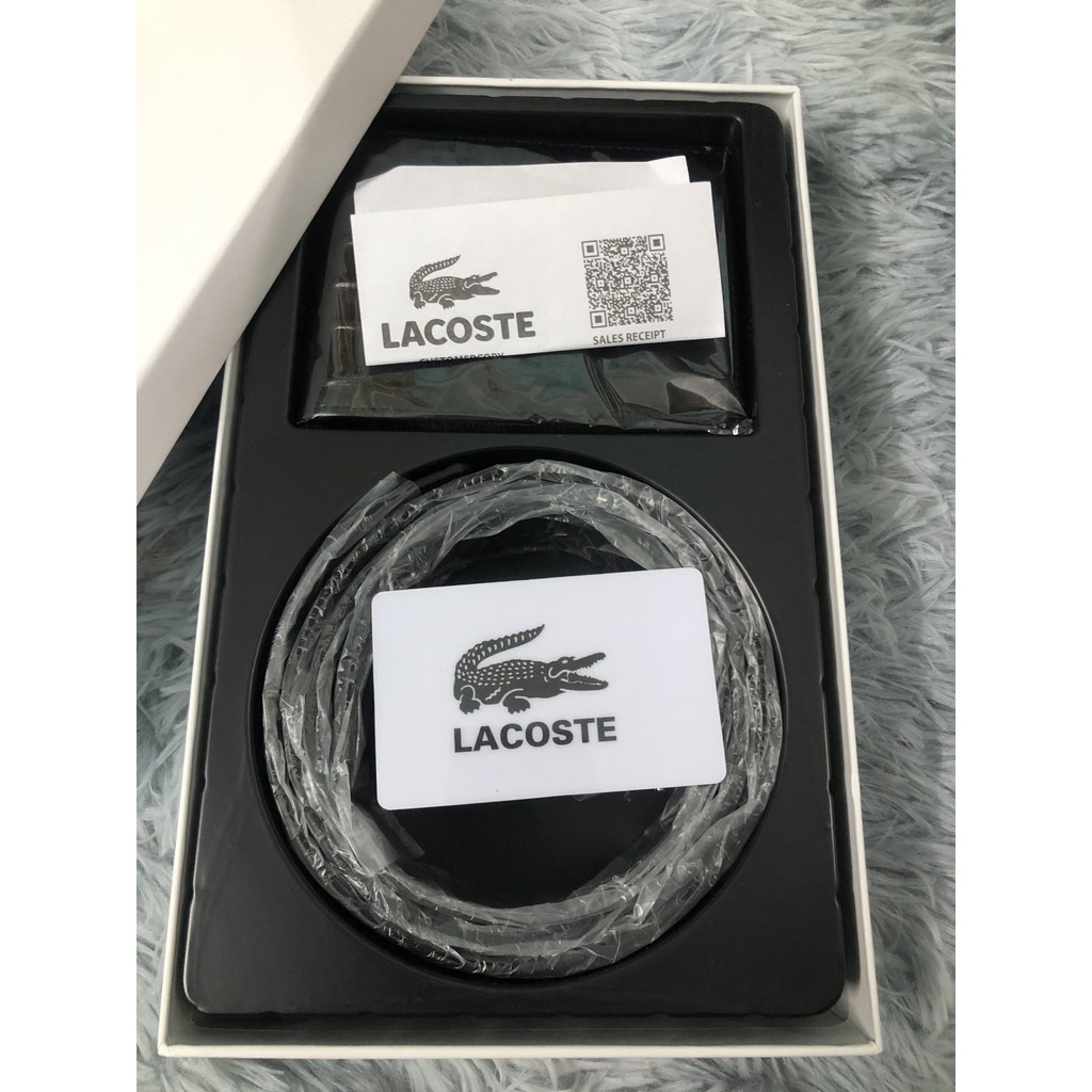 set dây nịt và ví da cá sấu LACOSTE màu đen hộp trắng siêu đẹp/ combo thắt lưng và ví