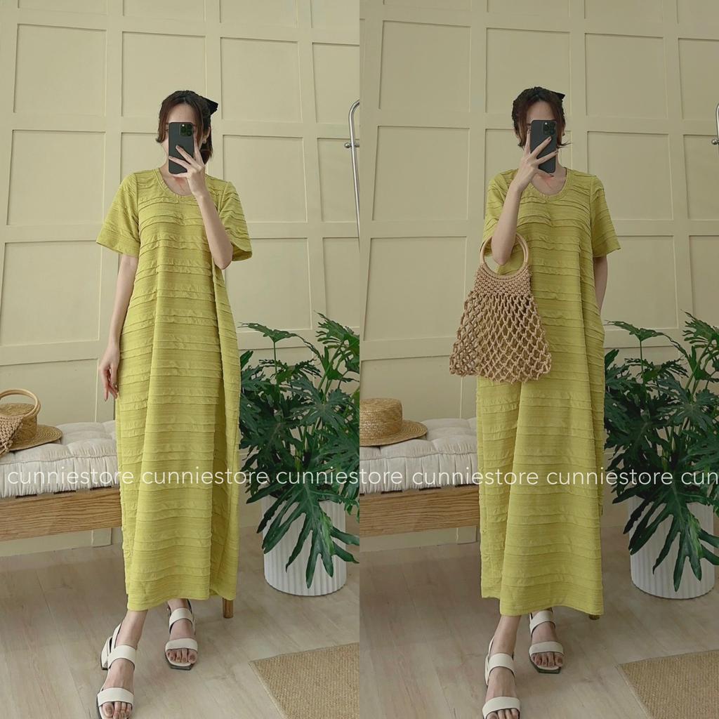 Váy thun C79 Cunnie 4 màu xanh hồng nâu đen dáng suông dài mặc đi chơi đi biển cực xinh