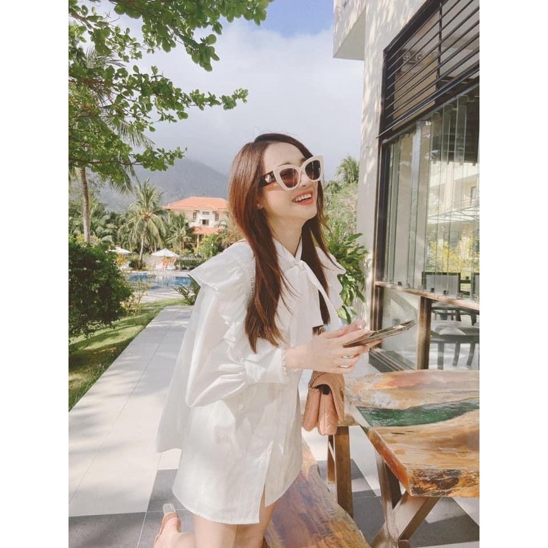 ÁO SƠ MI XẾP LY BÈO THẮT NƠ PHA VIỀN REN