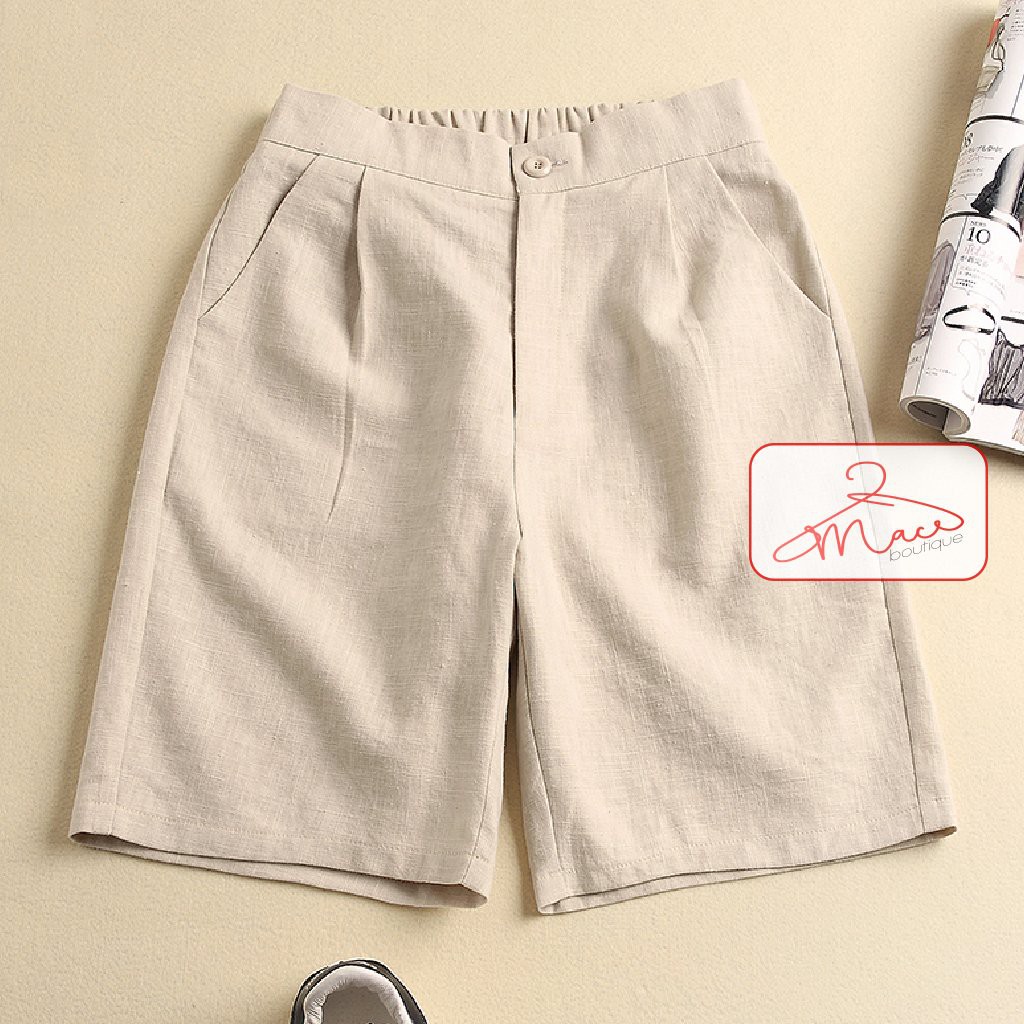 Quần culottes đũi lửng nhật mềm mát lưng thun cúc trước nhiều màu - MAC boutique