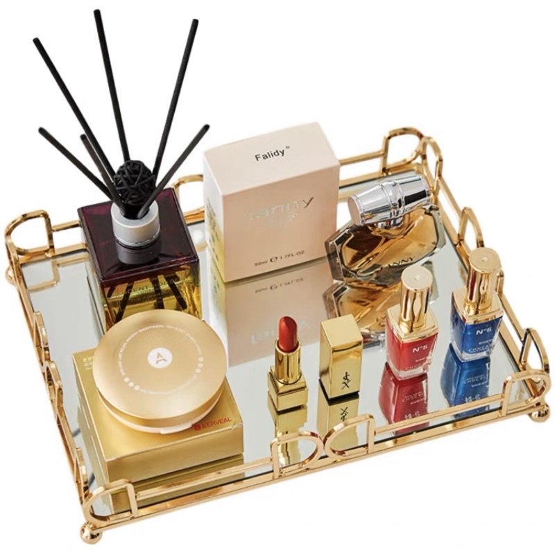 Khay Thép Tráng Gương Gold- Bạch Kim Đa Năng,Khay Decor Kim Loại Đựng Mỹ Phẩm Trang Sức