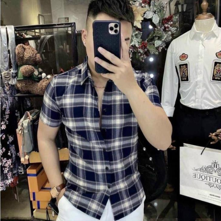 ⚡FREE SHIP⚡ Áo sơ mi cộc tay size dưới 80kg lụa mềm mại quanaochat74 - kẻ sọc caro Burberry Đẹp