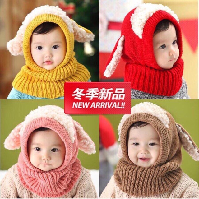 Combo 2 chiếc mũ liền khăn ống tai cừu ngộ nghĩnh cho bé yêu