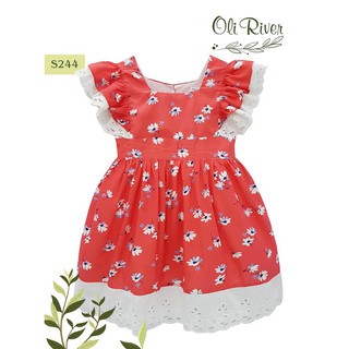 Váy bé gái oliriver đỏ ren trắng