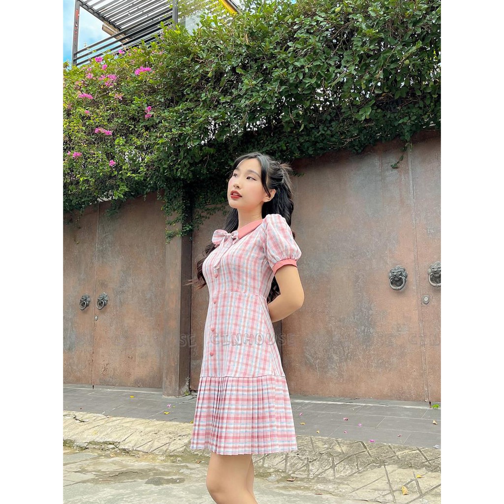 Đầm Caro Natra 0602 cổ sen trẻ trung CIN HOUSE