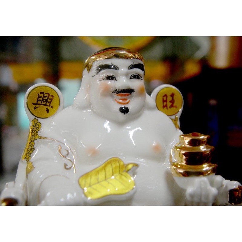 Bộ tượng 2 ông thần tài thổ địa sứ tráng men trắng đặt bàn thờ