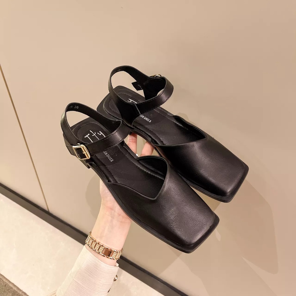 Sandal mũi vuông cổ vát êm chân, giày sục quai hậu đế 2cm mũi vuông hottrend- CH55