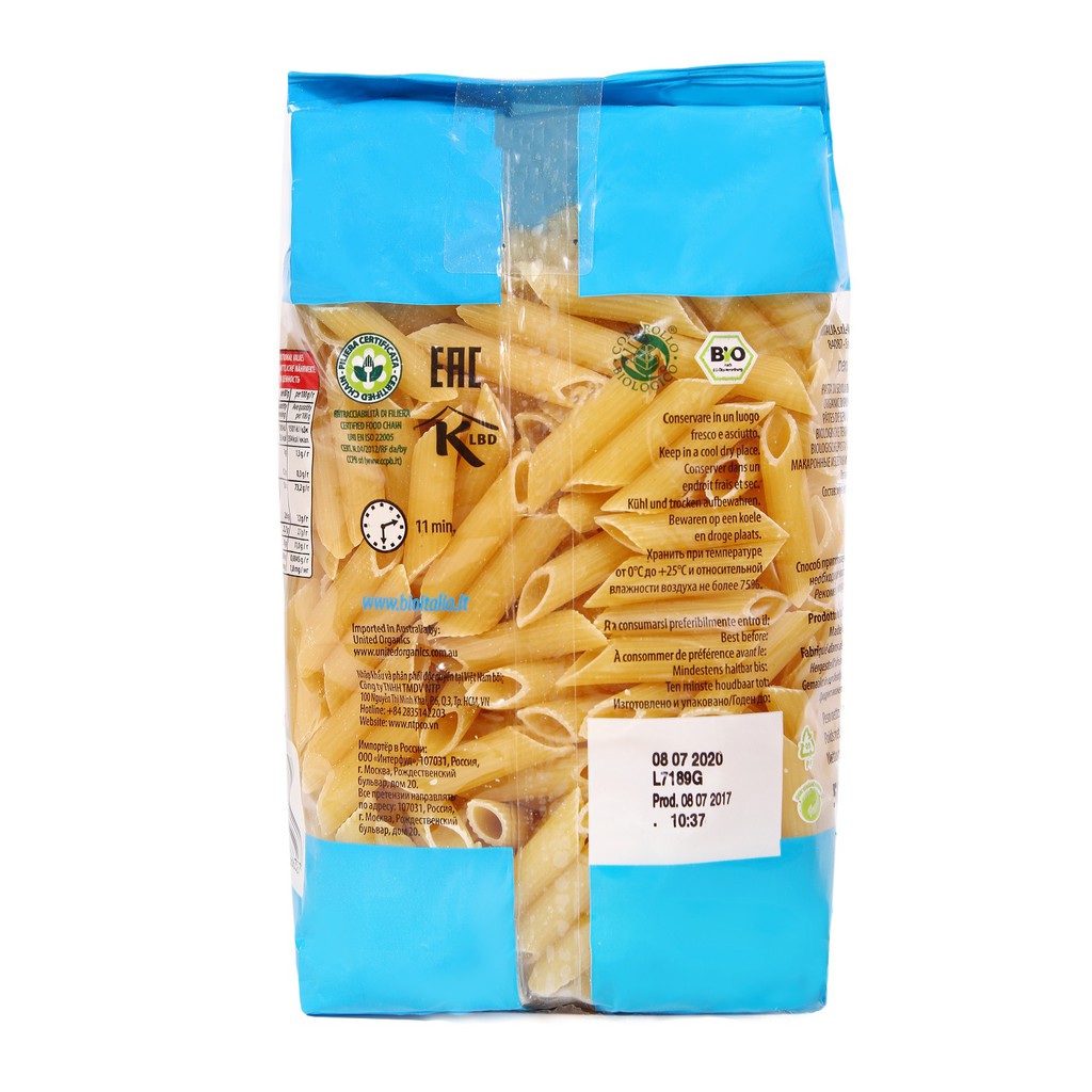 Nui Ống Dài Hữu Cơ Organic Penne Rigate Bioitalia 500g