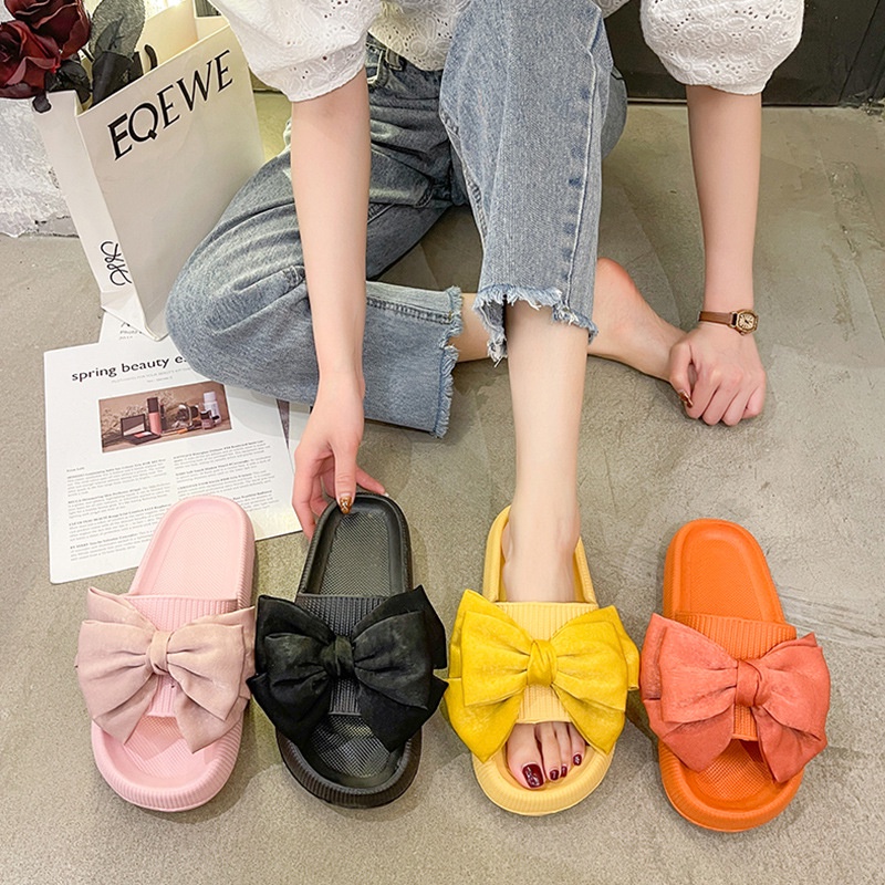 Dép Bánh Mì Nữ Đế Dày Trong Nhà Cute Phối Nơ Cao Su Xịn Chống Trơn Trượt Đi Chơi Dạo Biển Ullzang