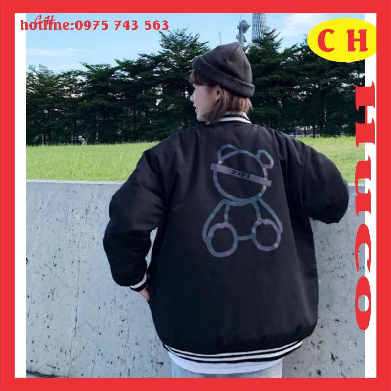 áo khoác bomber thời trang thu đông nam nữ -  chất gió phản quang gấu zi - form áo to, unisex, freesize giá rẻ