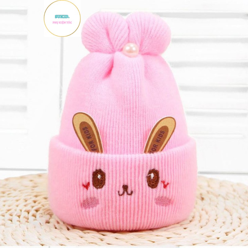 Mũ Len Giữ Ấm Cho Bé trai Và Bé Gái Sơ Sinh Tai Thỏ Cute