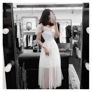 Đầm Tùng Lưới Xoè Nơ Vai