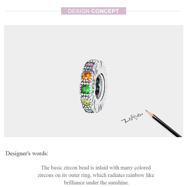 Hạt phụ kiện Bamoer 100% bạc 925 đính đá cầu vồng làm trang sức vòng tay thời trang BSC473