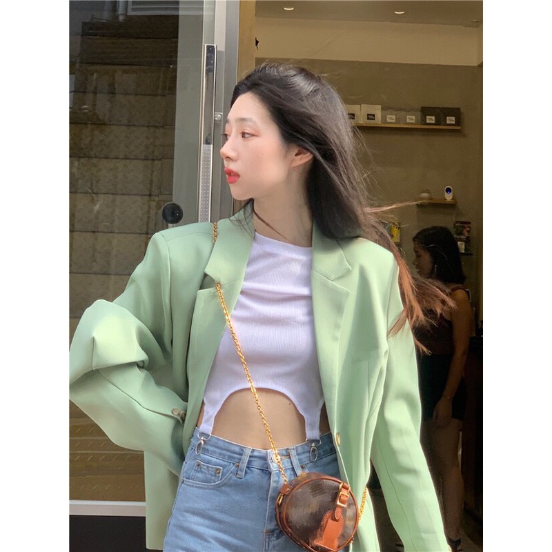 Áo blazer/ áo khoác xanh mint trơn phong cach Hàn Quốc