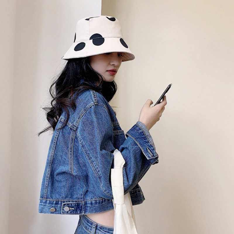 Nón Tai Bèo Chống Tia UV Có Thể Đảo Ngược Họa Tiết Chấm Bi Tròn