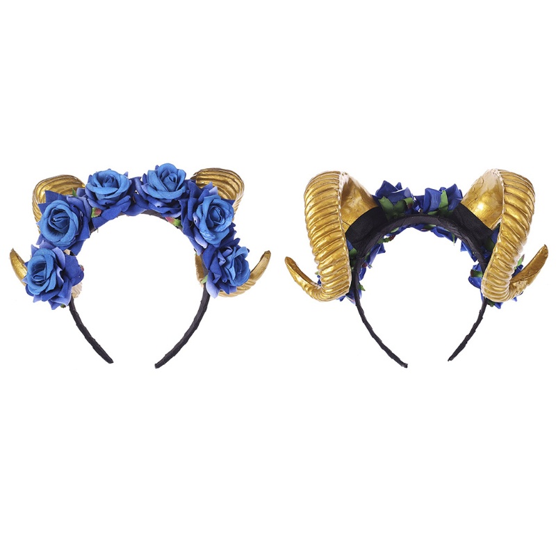 Băng Đô Cài Tóc Hình Sừng Cừu Đính Hoa Hồng Nhân Tạo Phong Cách Gothic Cổ Điển