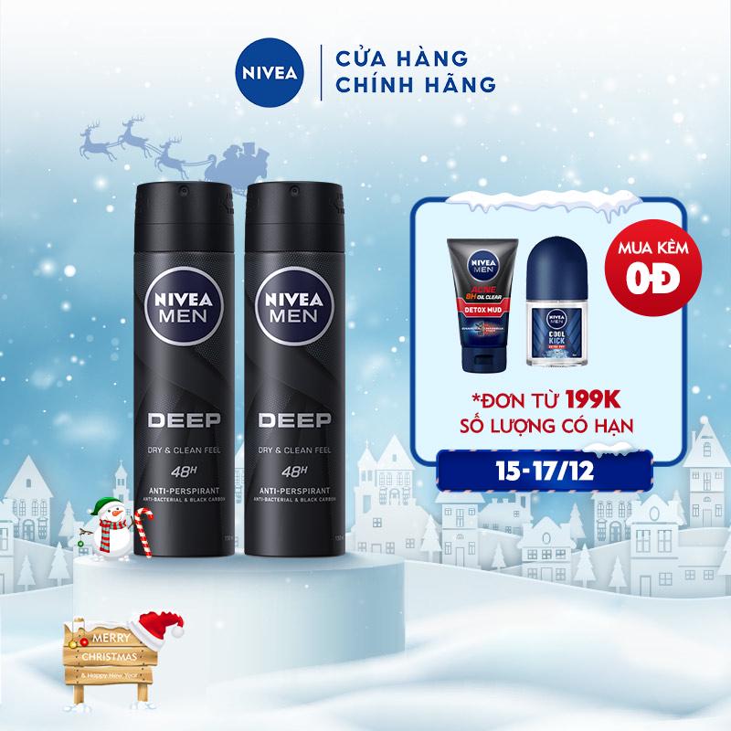 Bộ 2 chai xịt ngăn mùi Nivea Men than hoạt tính 150ml - 80027