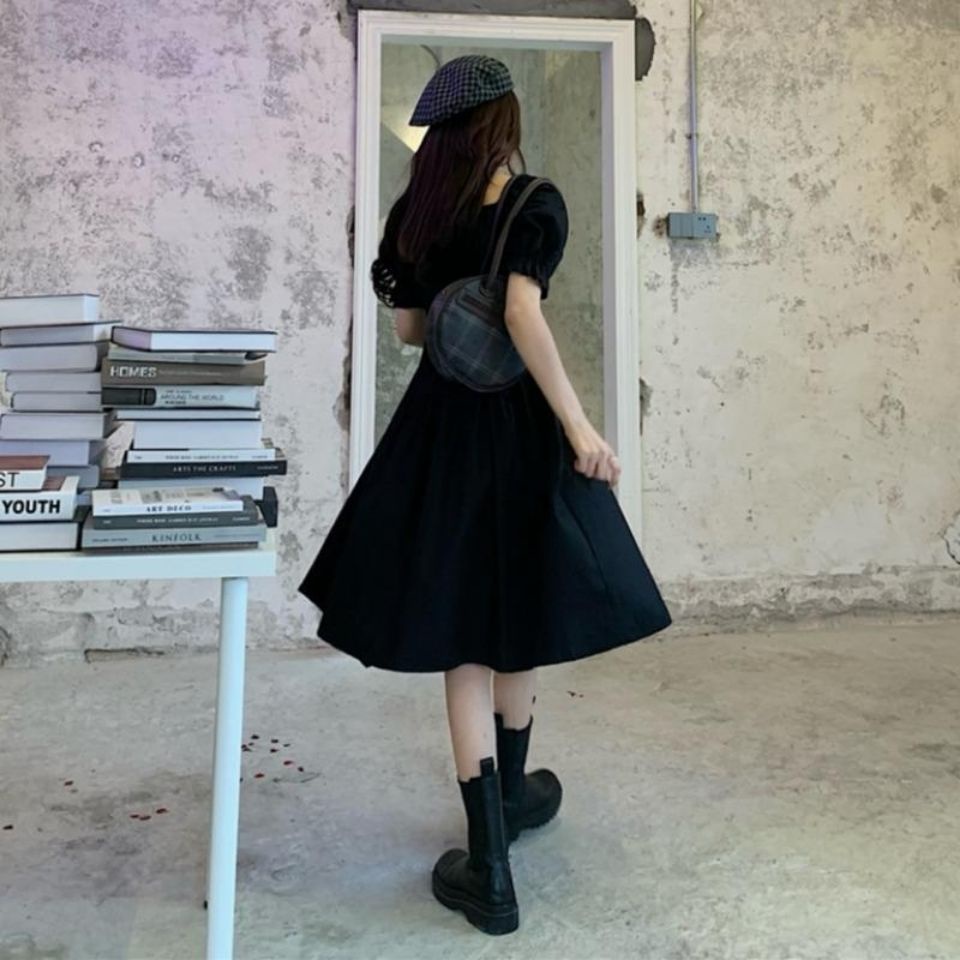 Đầm MURIOKI màu đen tay phồng thiết kế độc đáo thời trang mùa hè xinh xắn cho nữ