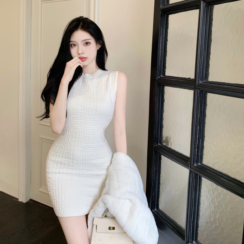 Đầm Dệt Kim Sát Nách Cổ Tròn Phong Cách Hàn Quốc Thanh Lịch Thời Trang Mùa Hè Cho Nữ