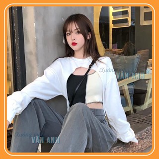 Áo Croptop Thun kèm áo khoác 2 Màu Đen Trắng Freesize