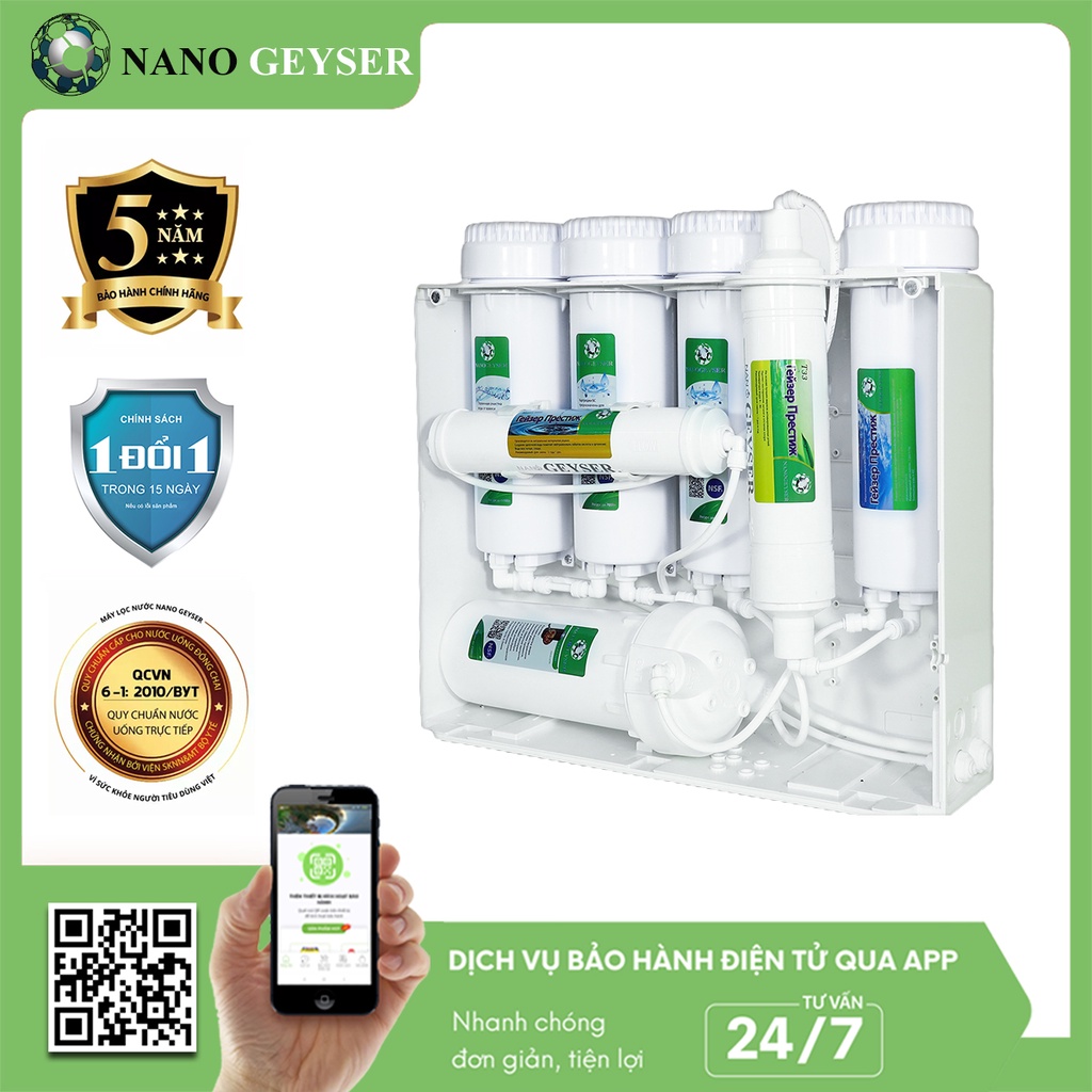 Máy lọc nước Nano Geyser ECO H8 - Hàng chính hãng bảo hành 5 năm, Thiết kế nhỏ gọn, Không điện, không nước thải