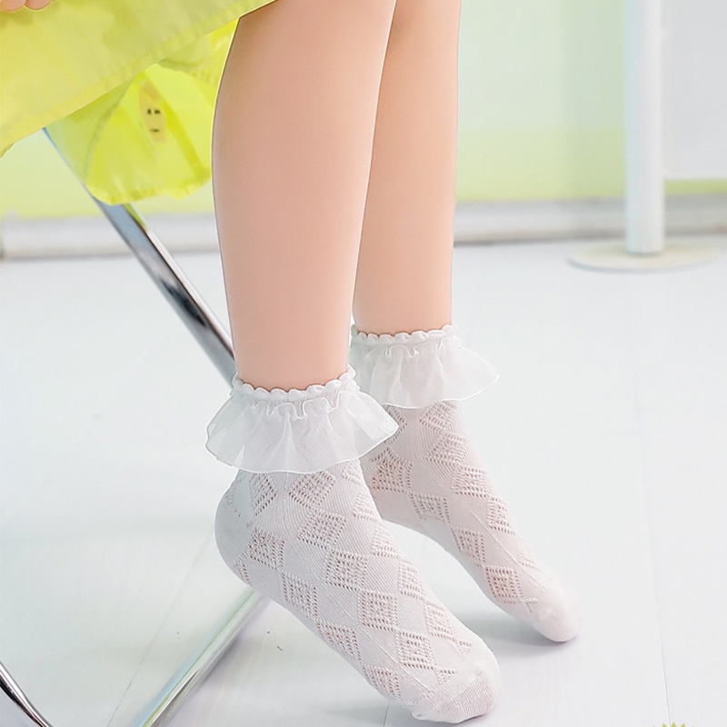 Vớ Cotton Phối Ren Lưới Mỏng Nhẹ Màu Đen / Trắng Đính Nơ Thời Trang Mùa Hè Xinh Xắn Cho Bé Gái