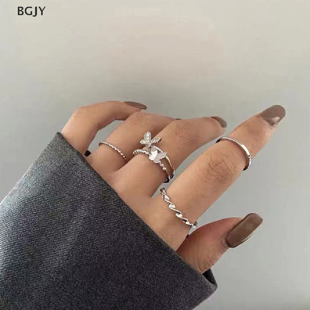 Set 3 / 4 Nhẫn Hở Bằng Kim Loại Có Thể Điều Chỉnh Phong Cách Hiphop Mới