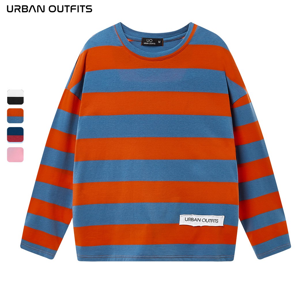 Áo Thun Tay Dài Nữ Nam Form Rộng TDO17 URBAN OUTFITS Kẻ 2 Sọc Ngang 100 Cotton 4 Chiều Đẹp