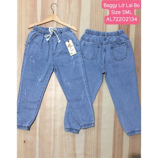 Quần jean baggy cào xước bo lai lưng thun