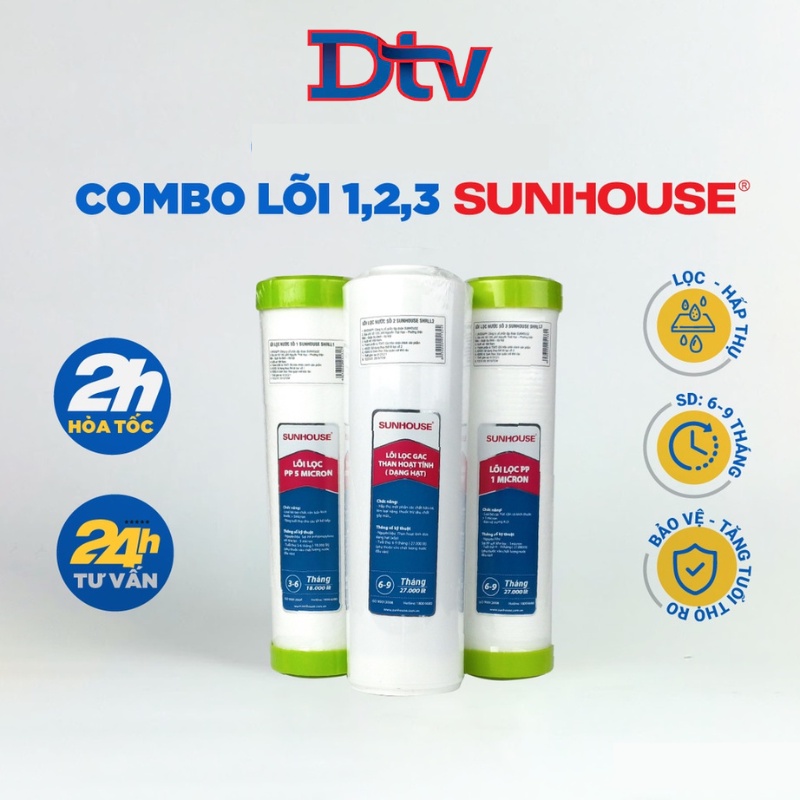 Lõi lọc nước Sunhouse lõi lọc 1 2 3 đầu nguồn dành cho máy lọc nước RO