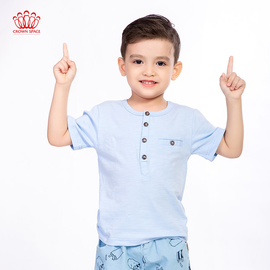 Áo sơ mi bé trai màu trắng/xanh navy/xanh dương Crown Kids Fashion T-Shirt CKBSGC2190701 cho bé 3-9 tuổi size 3-9