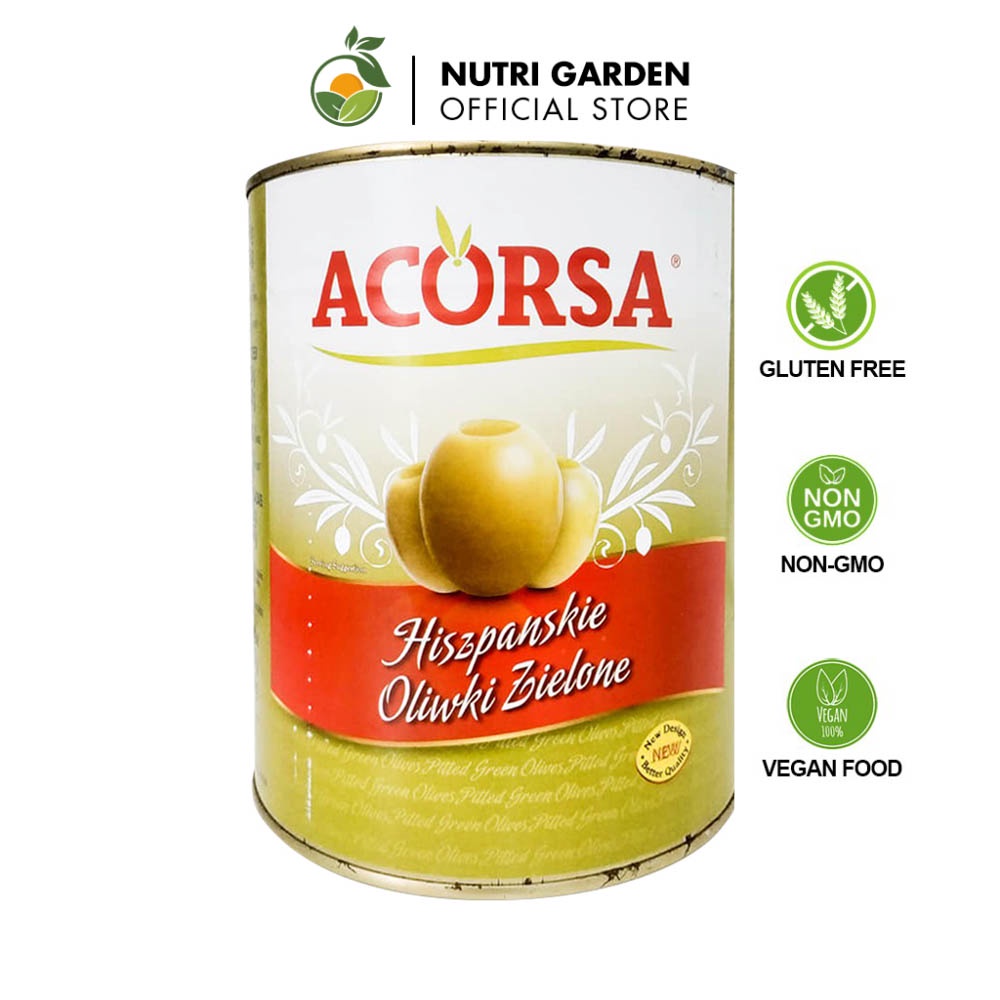 Trái Olive Nutri Garden Xanh Tách Hạt Ngâm Nguyên Trái Hiệu Acorsa 3.3Kg/Hộp