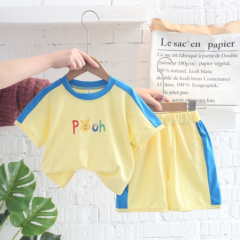 Bộ Đồ Thể Thao Ngắn Tay Chất Liệu Cotton Họa Tiết Gấu Pooh Hoạt Hình Size 80-120cm