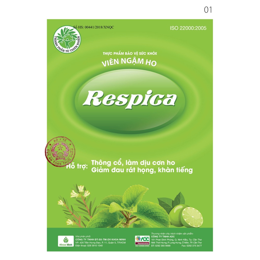 Viên ngậm ho Respica hỗ trợ làm ấm, thông cổ, ngăn ngừa và làm dịu cơn ho, giảm đau rát họng, khàn tiếng (set 10 viên)