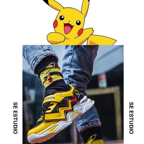 Giày thể thao lót nhung họa tiết Pikachu thời trang thu đông mới cho bé trai và gái 2021